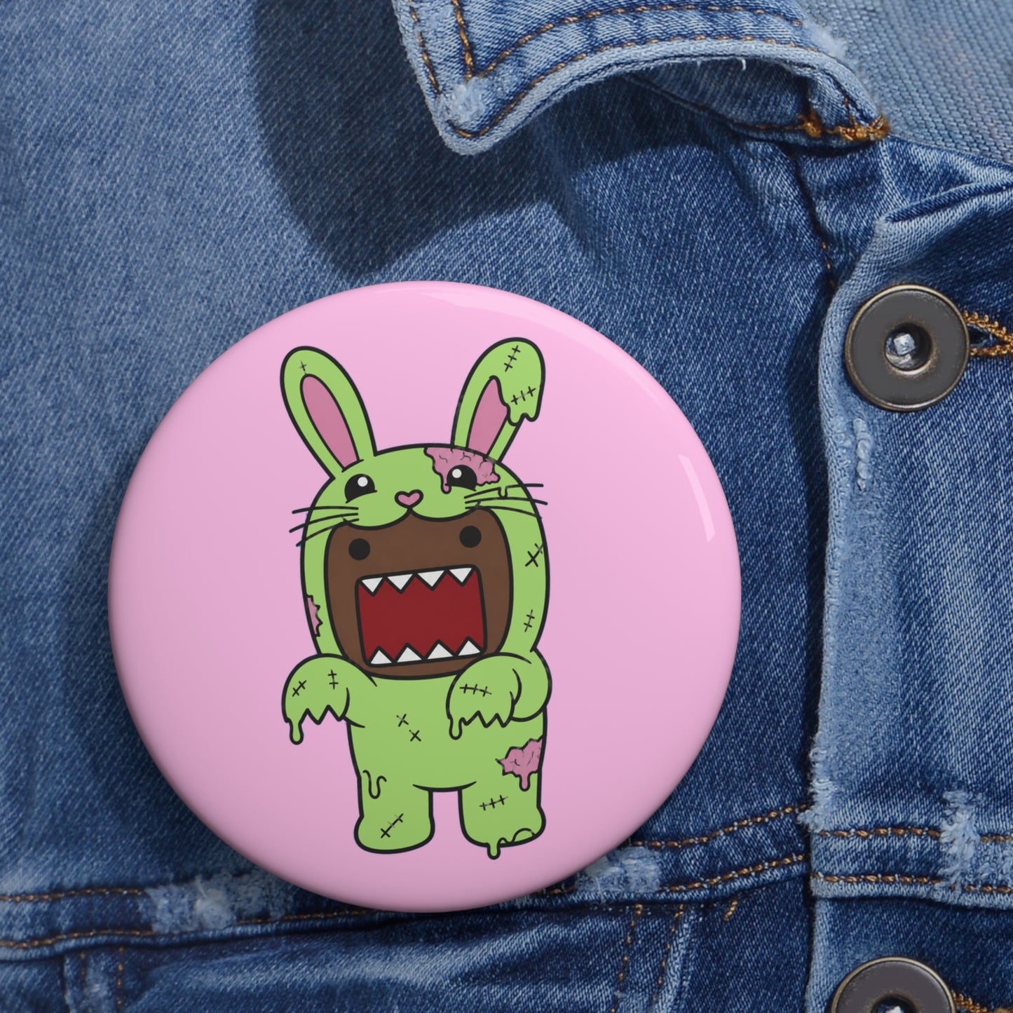 Zombie Bunny Illustration Pin Button | Cute Monster Horror Badge