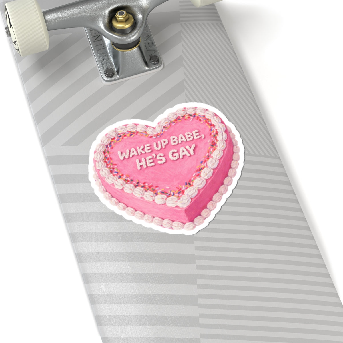 Wake Up Babe He's Gay Heart Sticker — Pink Die-Cut Vinyl Sticker