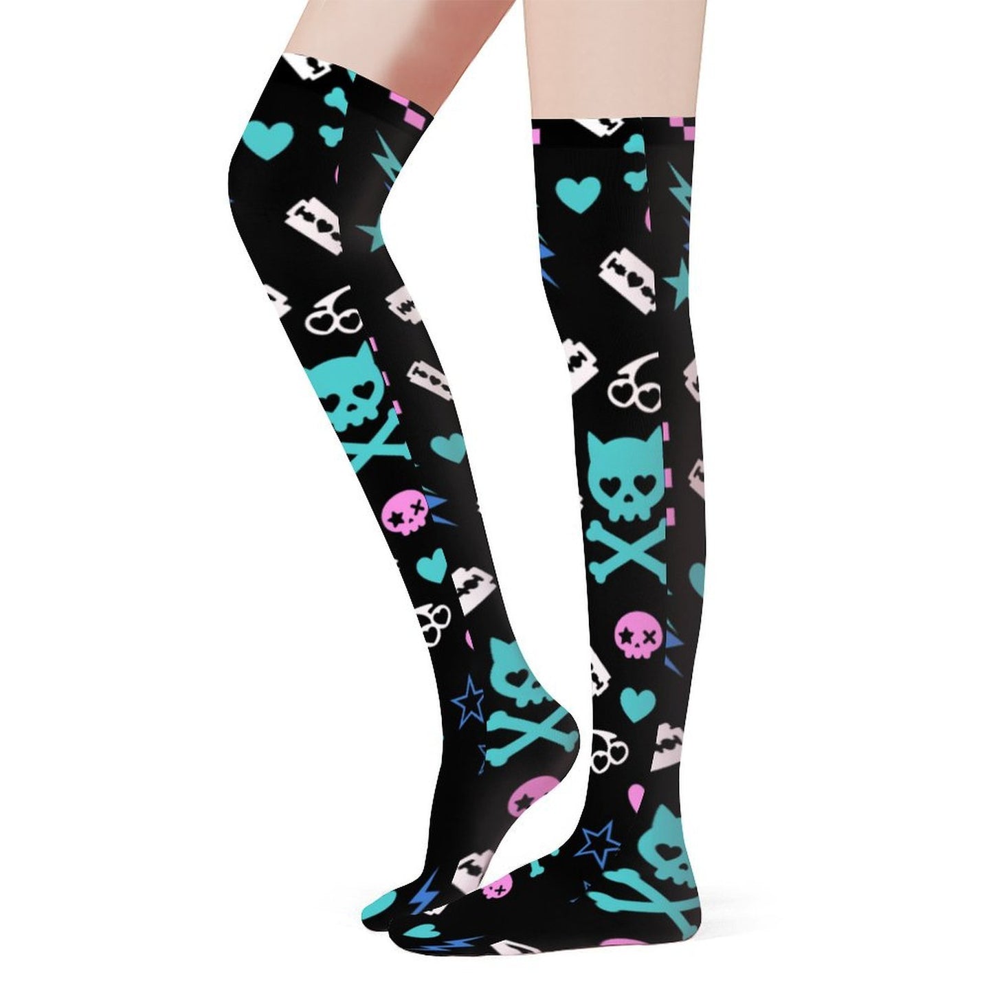 Scene Skull & Razor Knee High Stockings