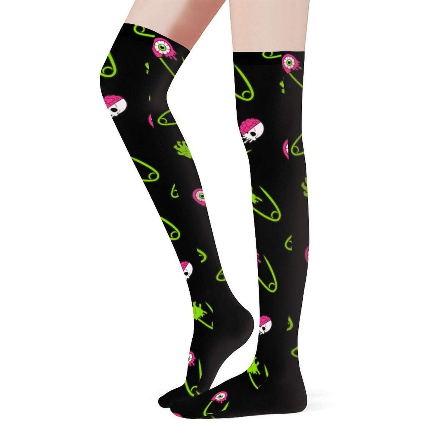 Alien Eyeball Safety Pin Women's Knee High Stockings