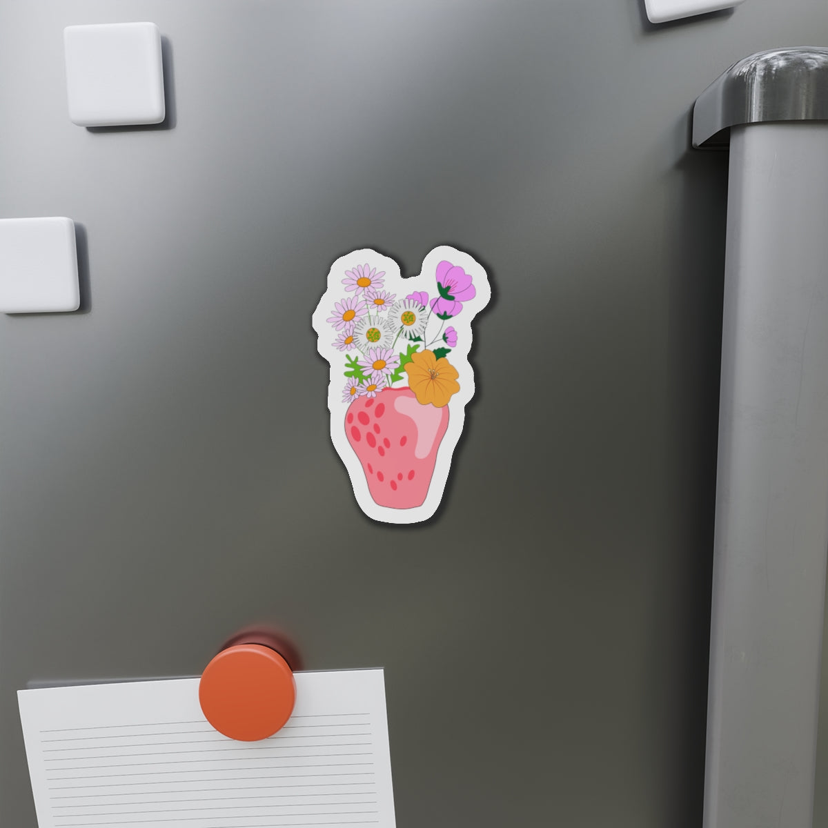 Pink Strawberry Flower Vase Magnets
