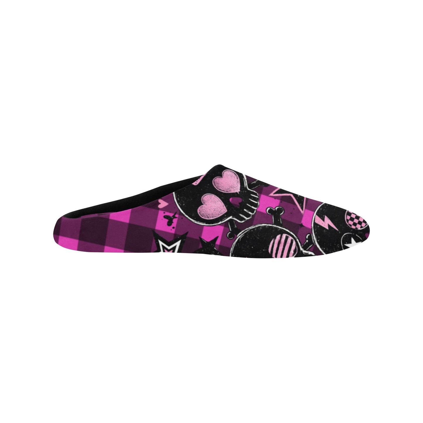 Pink Scene Skull Plush House Slippers