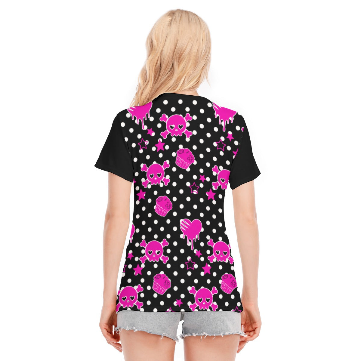 Pink Skull Cupcake Polka Dot T-Shirt – Emo Scene Fashion, S–9XL