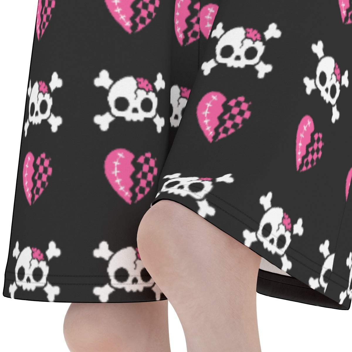 Dead Sweet Skull Heart Flare Yoga Pants – Black & Pink Y2K Goth