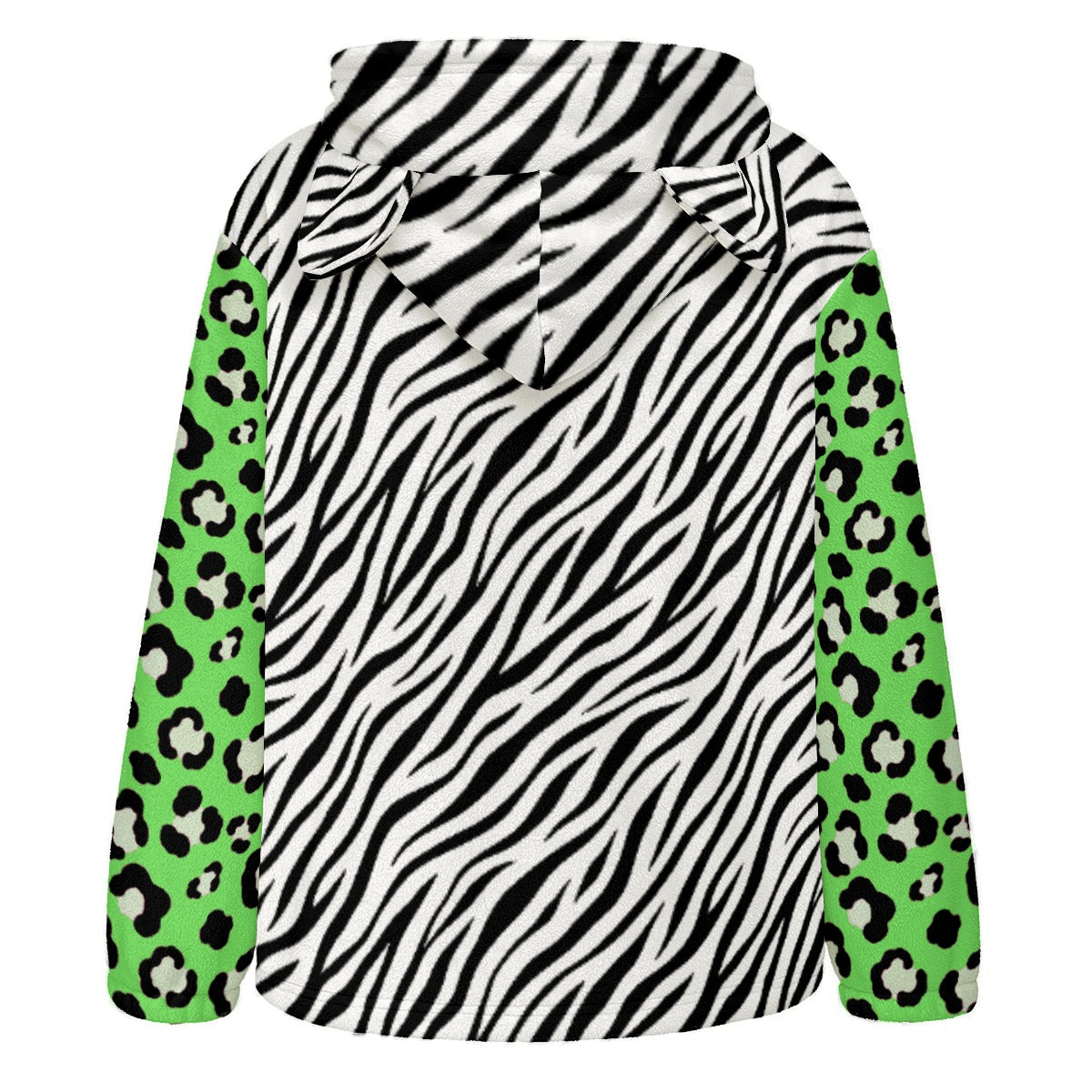Neon Zebra Leopard Cat Ear Fleece Zip Hoodie Jacket (S–5XL)