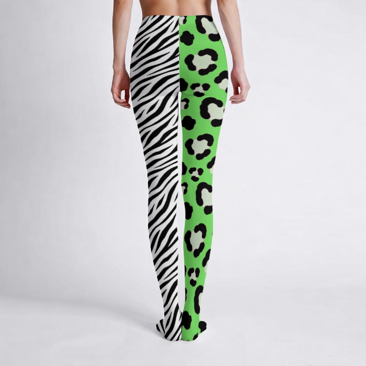 Split Neon Leopard Zebra High-Stretch Tights – Scene Y2K Animal Print Tights