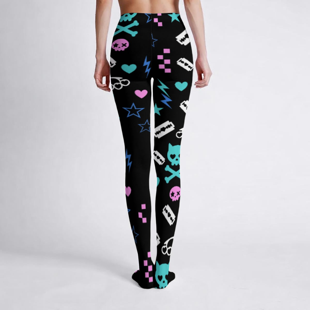 Scene Emo Cat Skull Tights