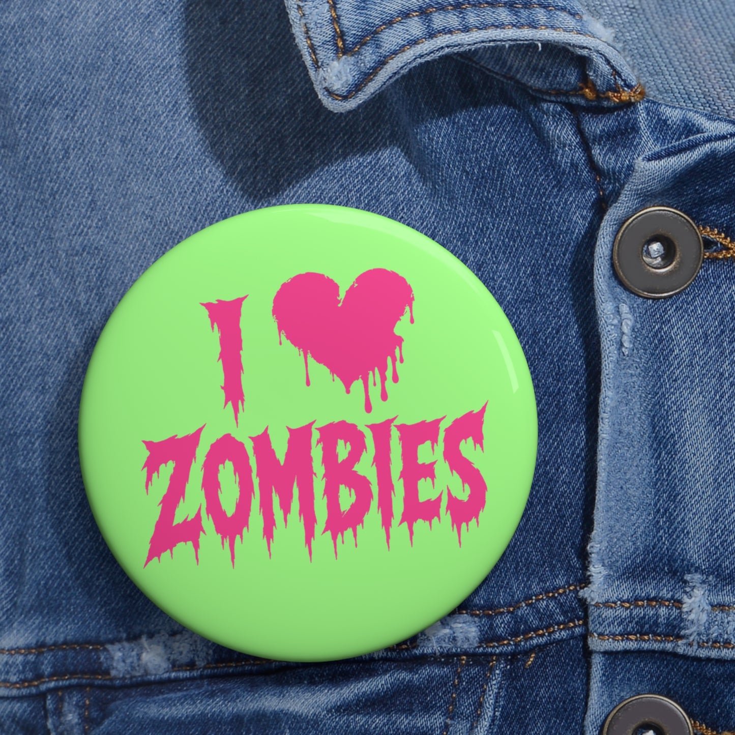 I Heart Zombies pin button | Custom Pin Button, Neon Green Goth Horror