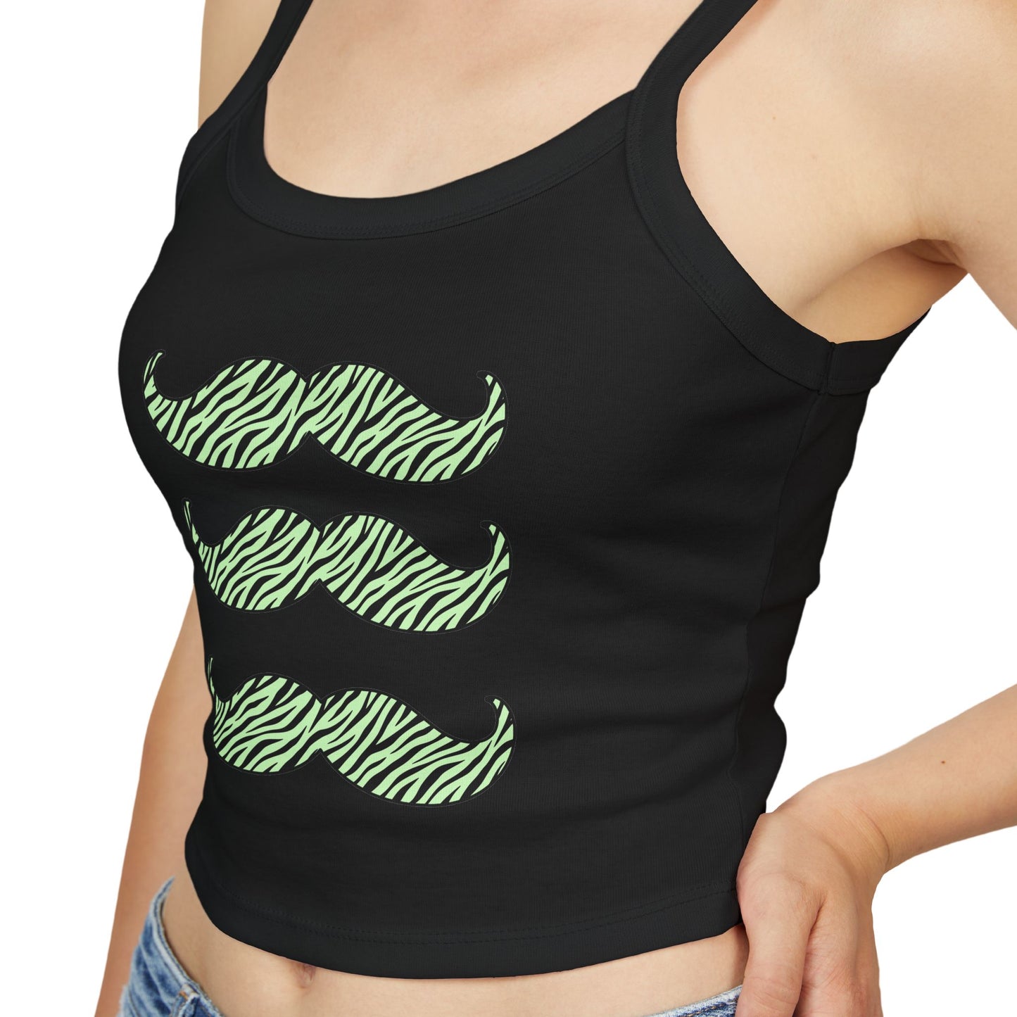 Neon Green Zebra Mustache Crop Tank Top – Emo Scene Kid, XS–2XL