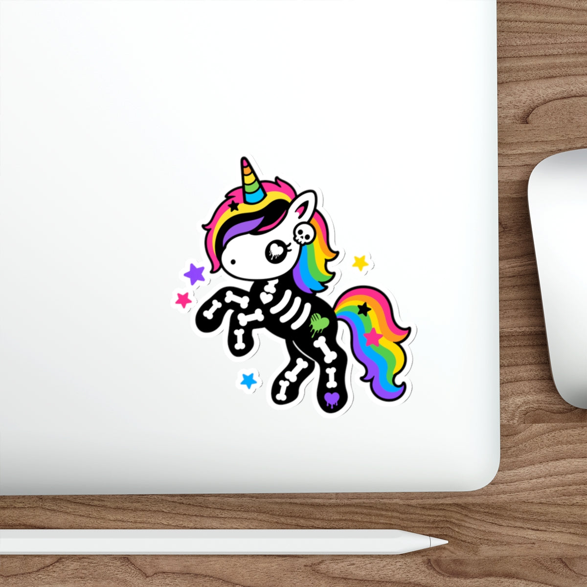Rainbow Skeleton Unicorn Die-Cut Sticker – Scene Kid Style