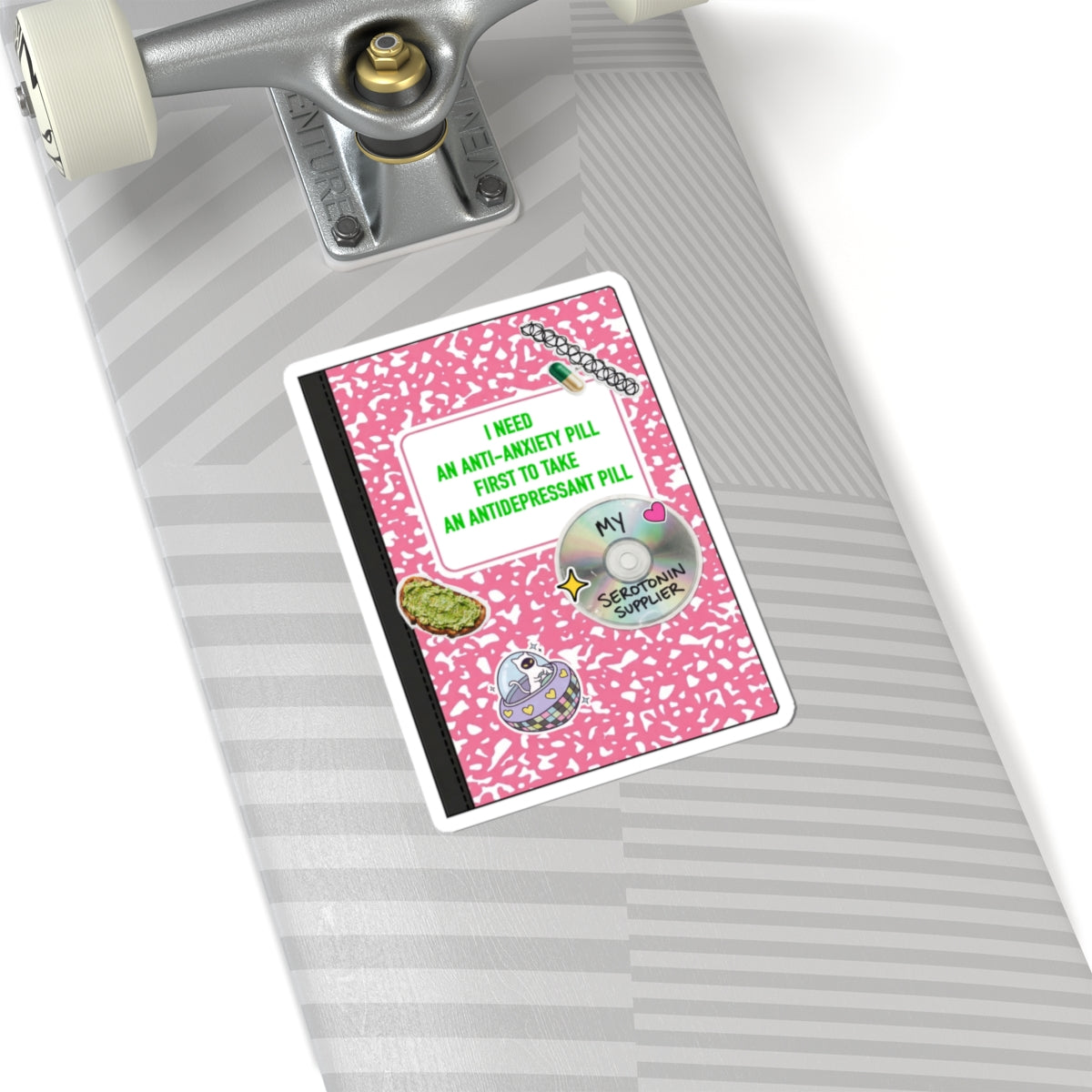 Kiss-Cut Sticker — “I Need An Anti-Anxiety Pill…” Retro Pink Notebook Quote Sticker Pack