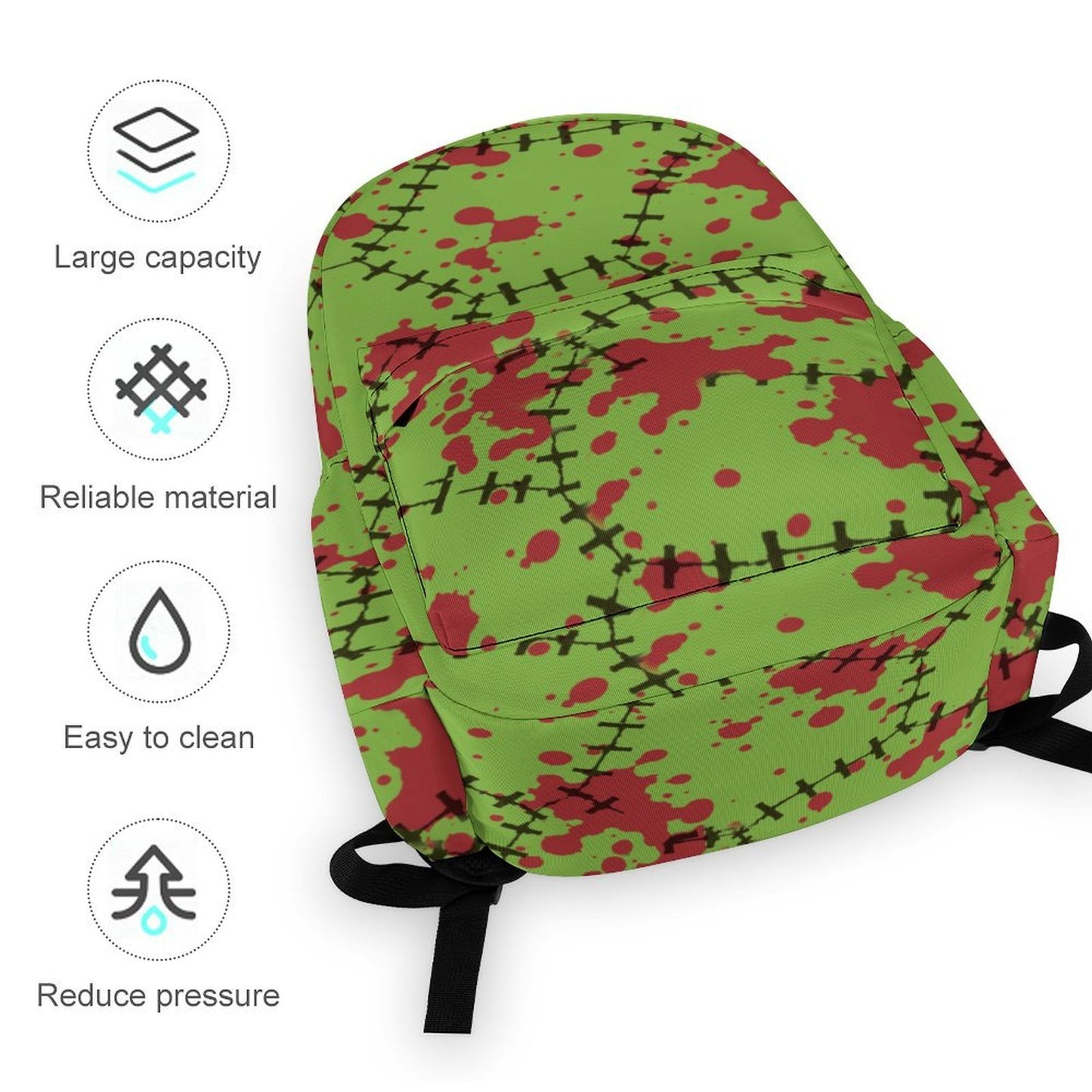 Zombie Stitches Green Scene Backpack – Blood Splatter Horror Bag