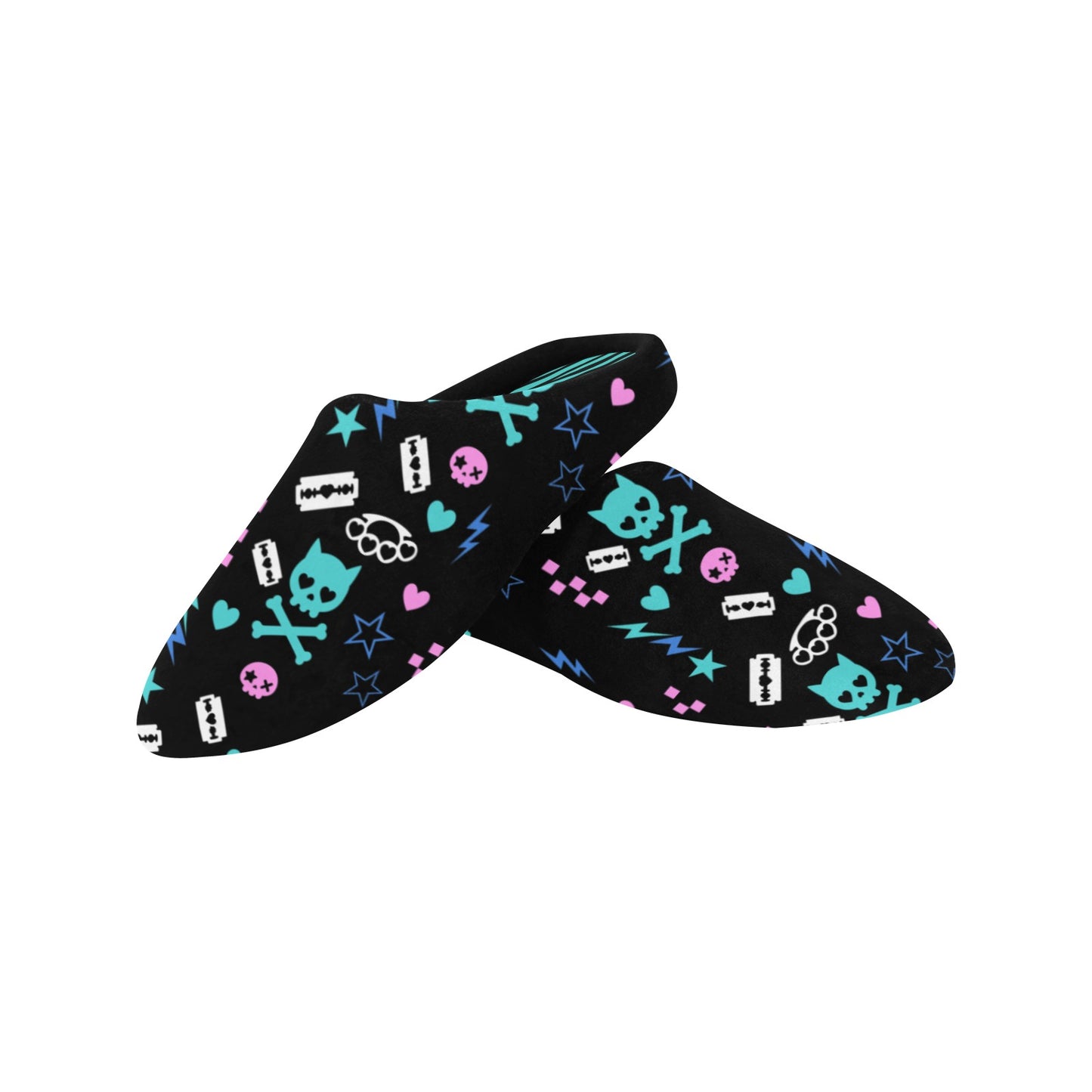 Electric Cat Skull Plush House Slippers