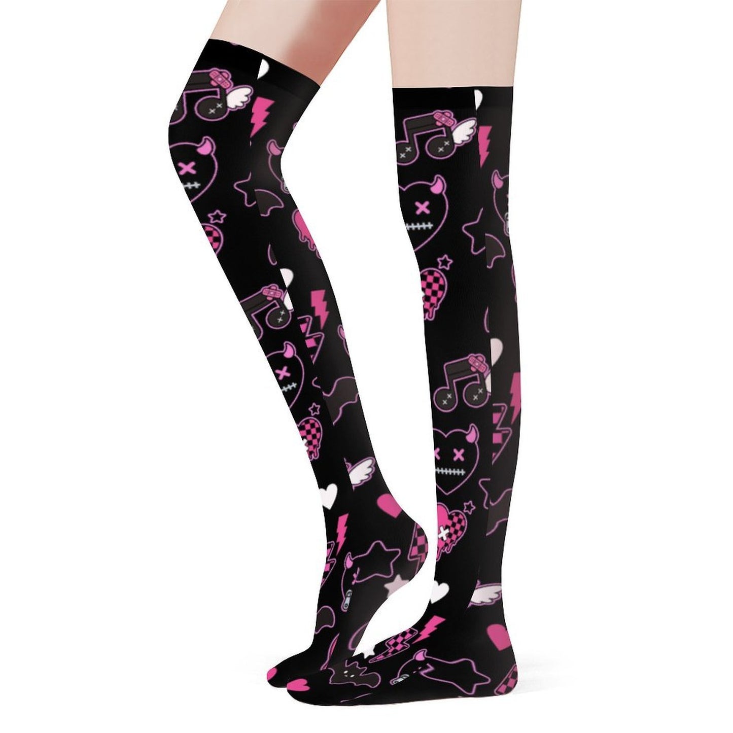 Devil Heart Scene Kid Knee High Stockings