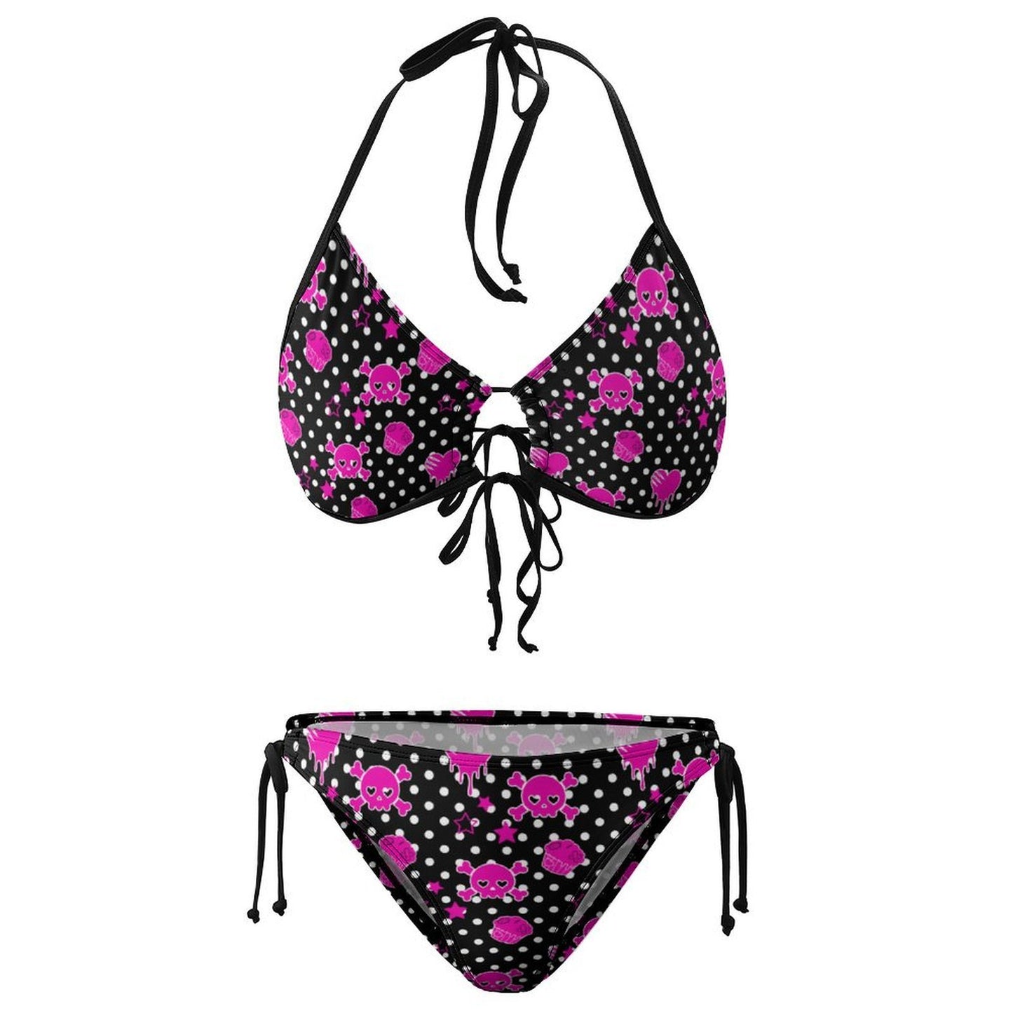 Pink Skull Polka Dot String Bikini Set – Scene Queen Swimwear, S–XXL