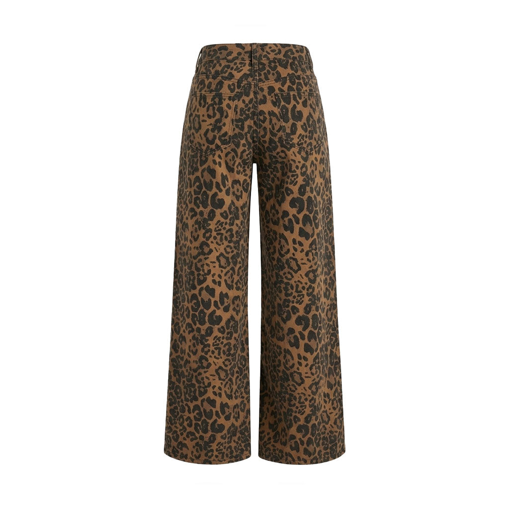 Leopard Print Wide Leg Pants – Y2K Low Rise Straight Loose Fit