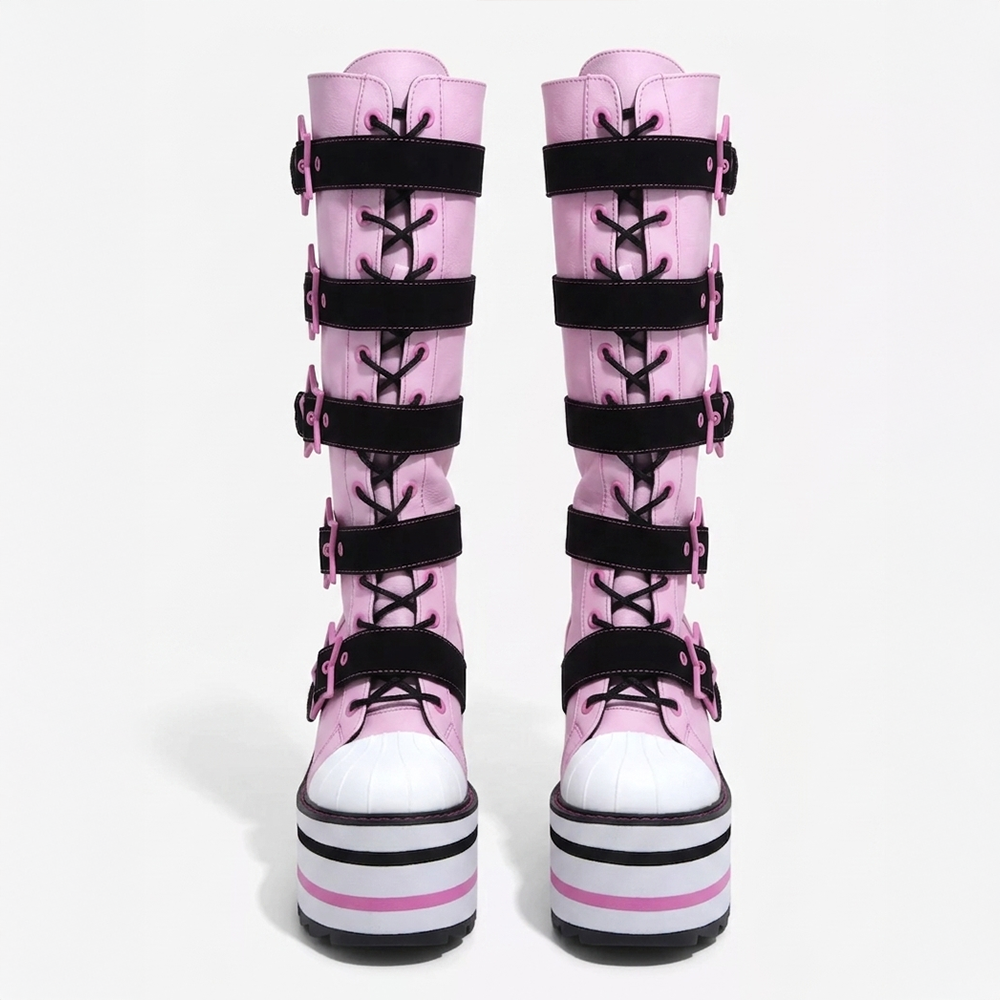 Scene Y2K Kawaii Platform Boots – Pink Harajuku Emo Knee High