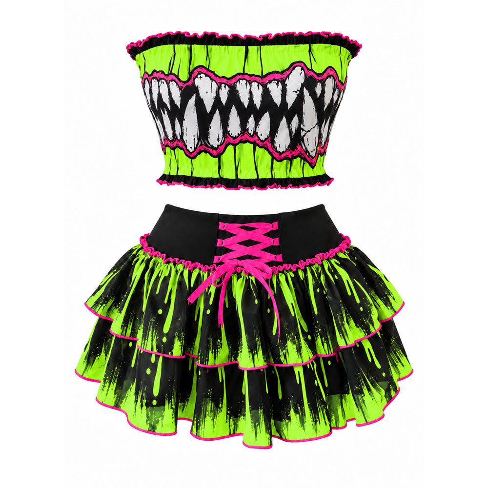 Zombie Teeth Tube Top & Ruffle Skirt Set