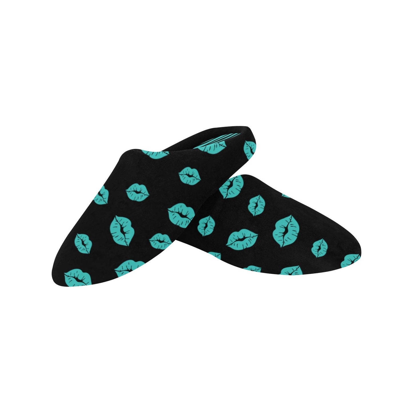 Teal Kiss Print Plush House Slippers