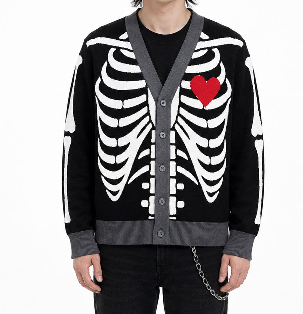 Skeleton Heart Unisex Knit Cardigan (2XS–3XL)