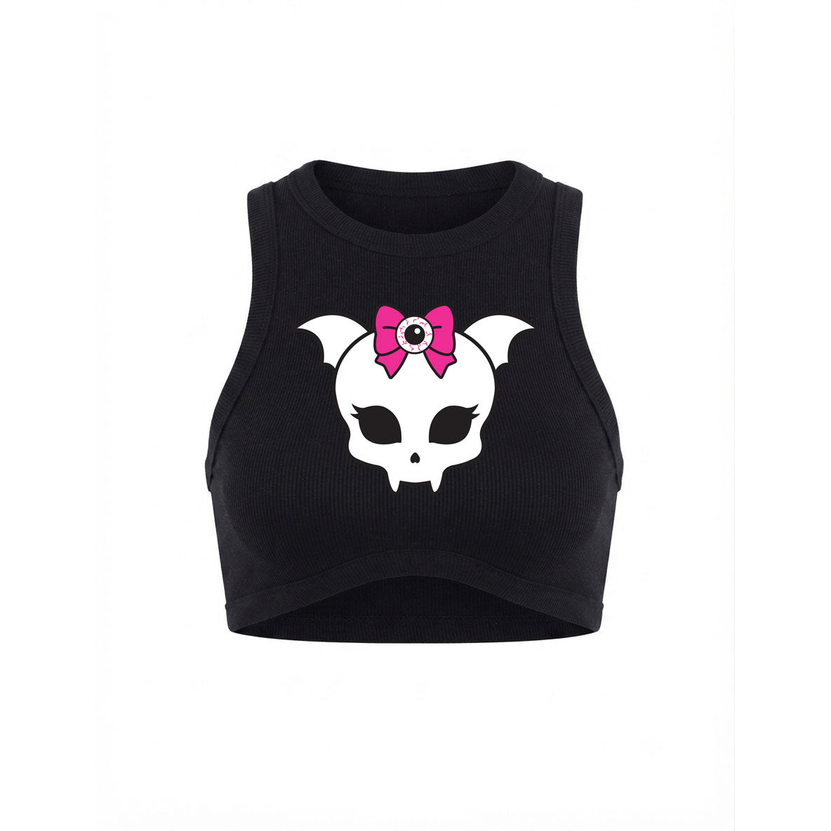 Cat Dracula Skull Ribbed Crop Tank