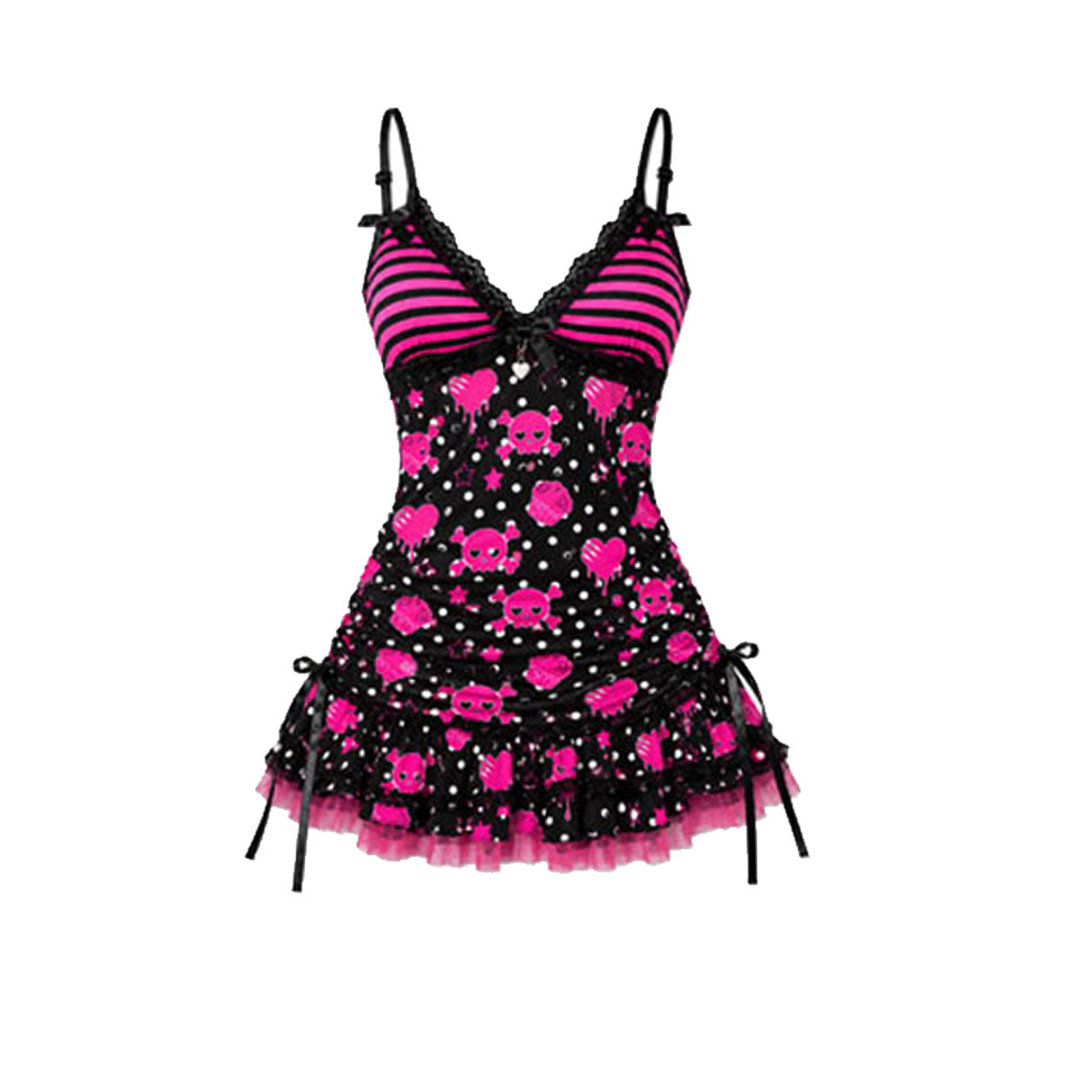 Limited Edition-Pink Skull Cupcake Polka Dot Ruffle Mini Dress