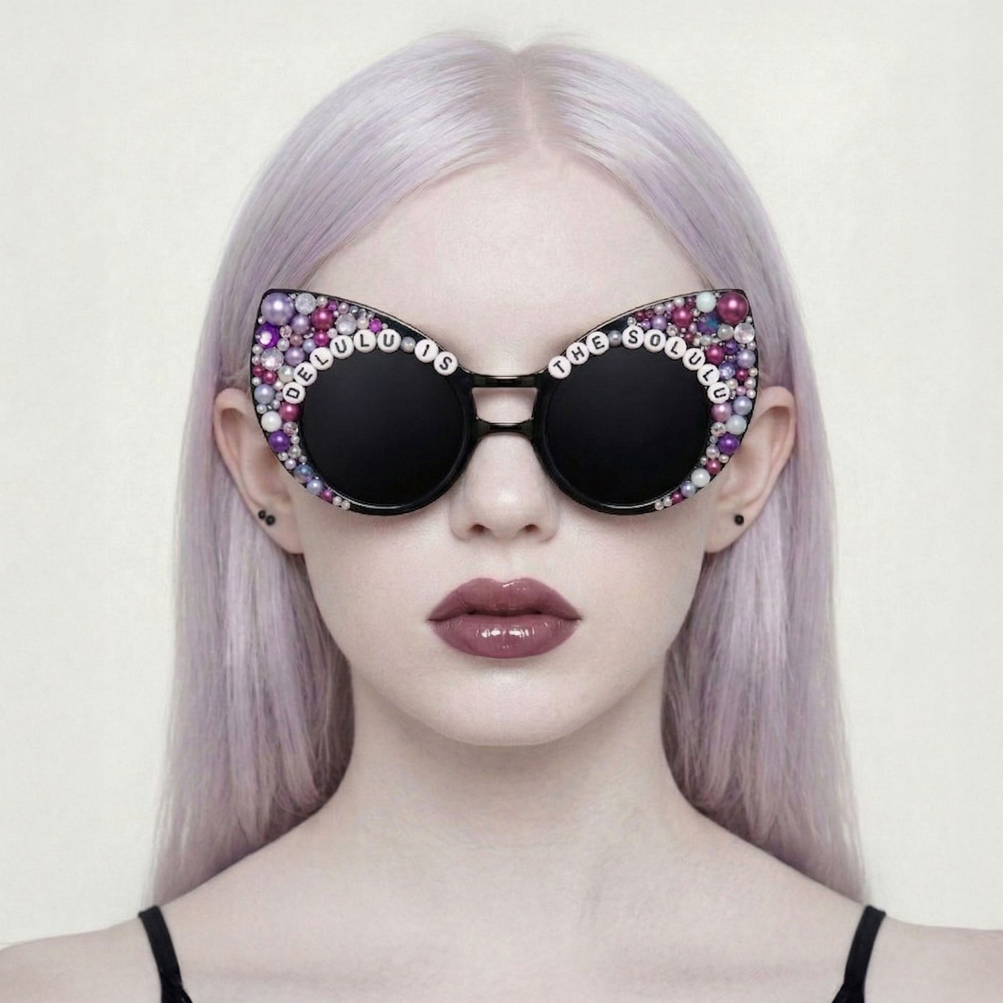 Delulu Is the Solulu Cat Eye Sunglasses – Handmade Rhinestone Statement Shades