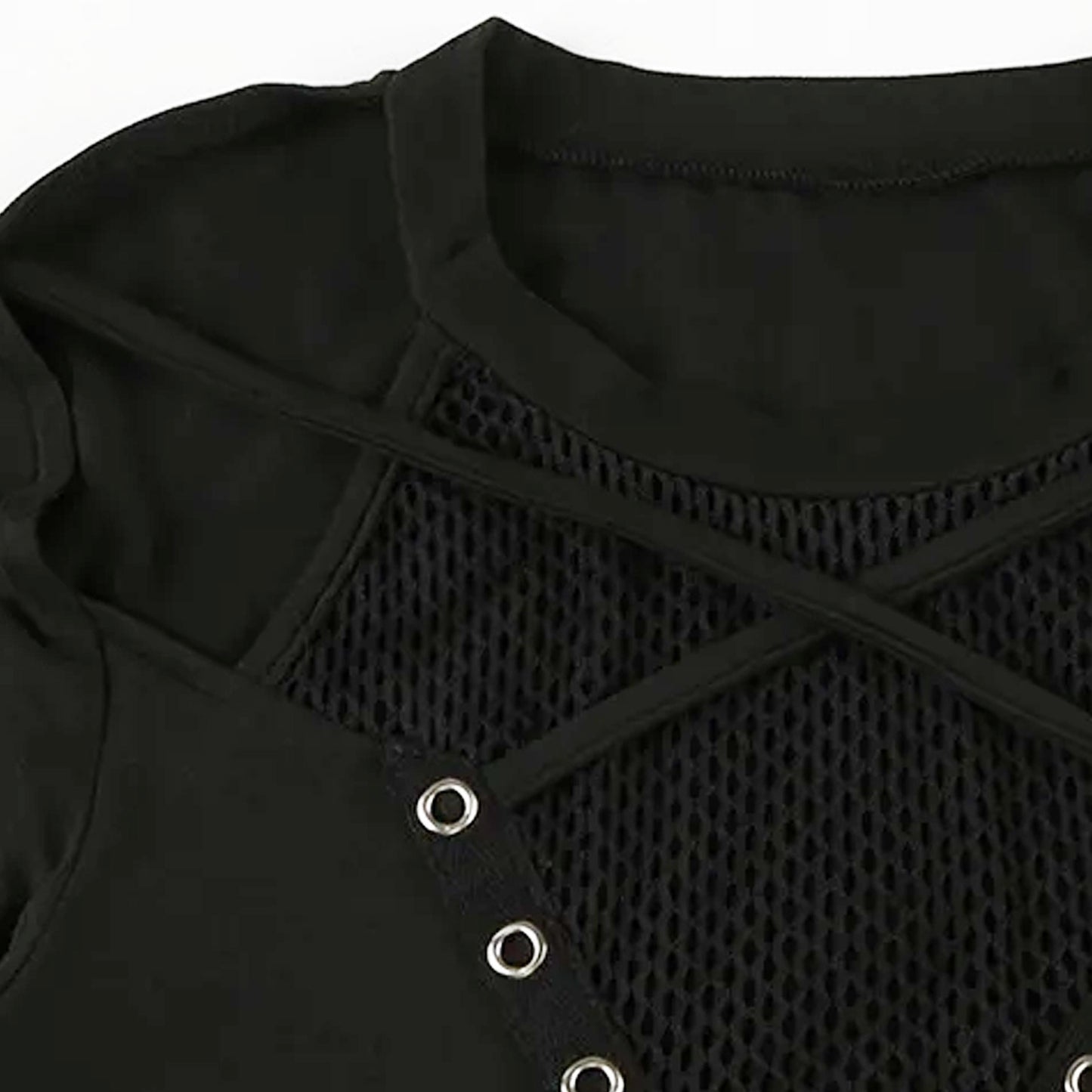 Alt Y2K Mesh Cutout Long Sleeve Top | Black Eyelet Top