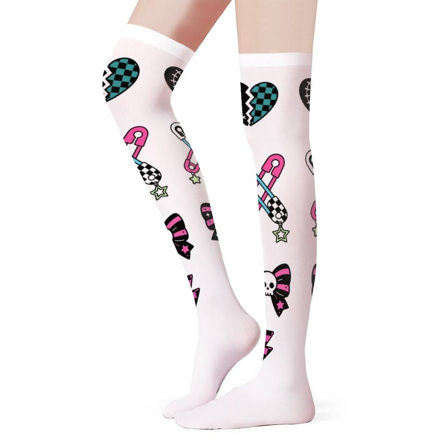 Scene Safety Pin Bow Knee High Stockings