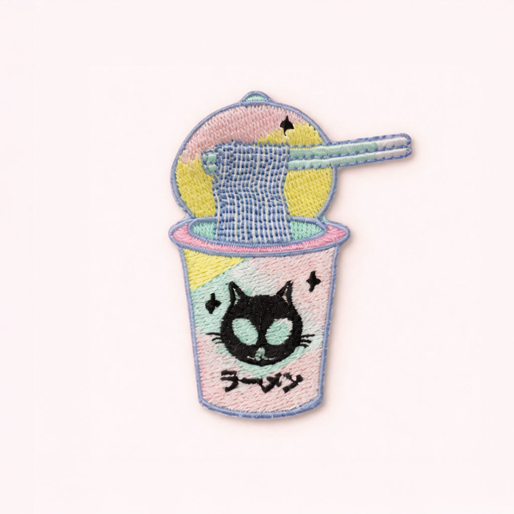 Alien Cat Ramen Embroidered Iron-On Patch