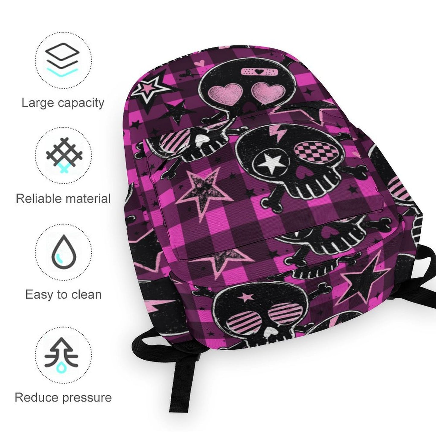 Heartbreaker Skull Plaid Scene Backpack – Hot Pink Black Y2K Bag