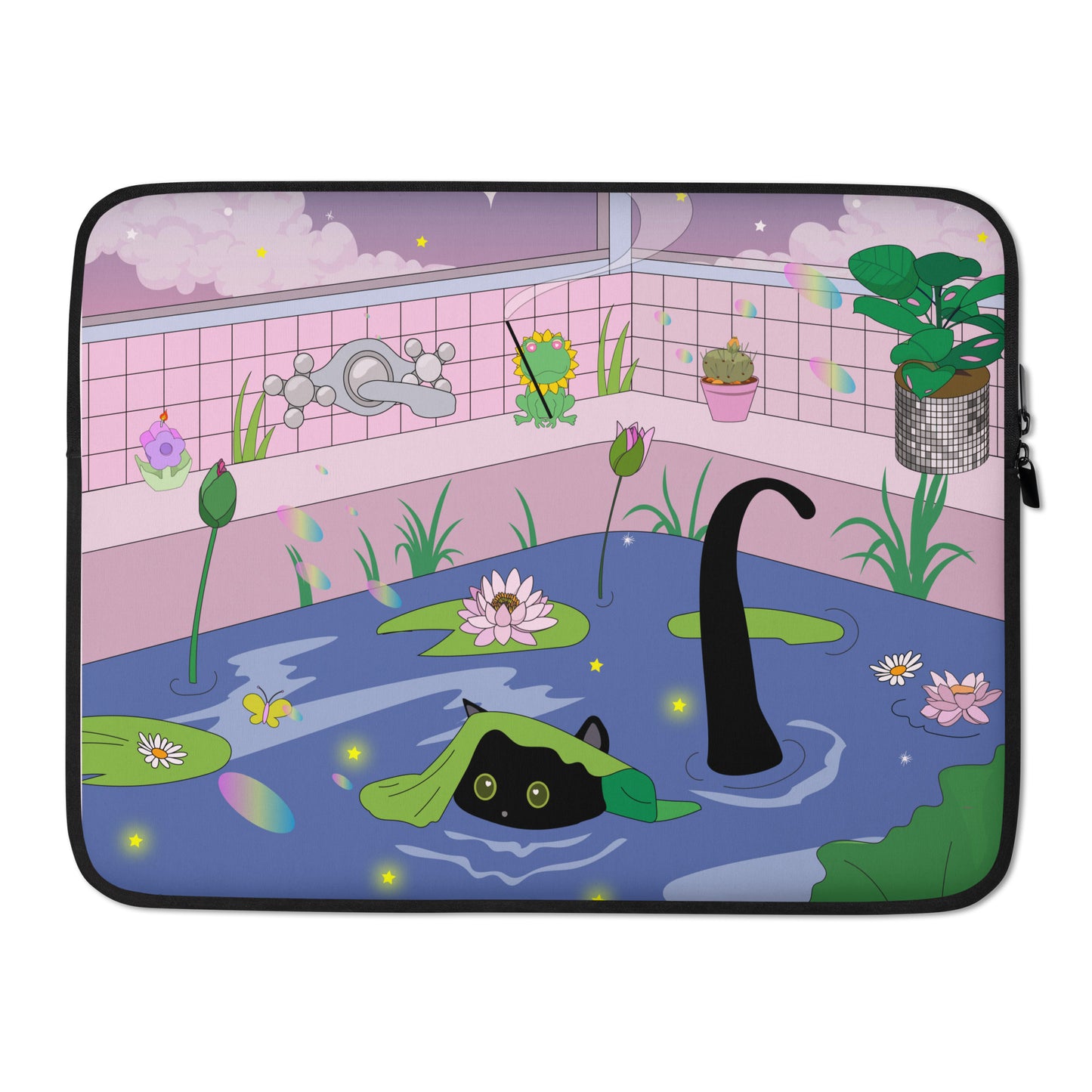 Kawaii Neko night bath Laptop Sleeve