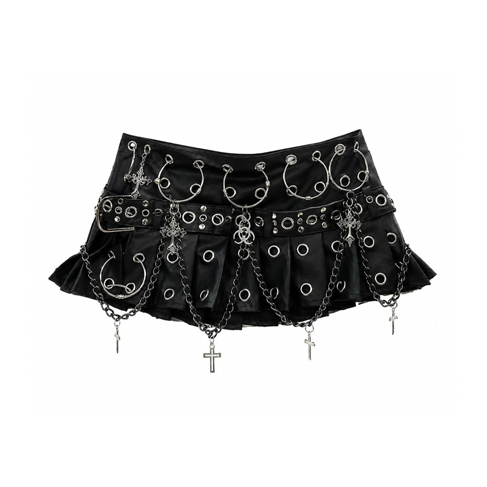 Gothic Chain Pleated Mini Skirt