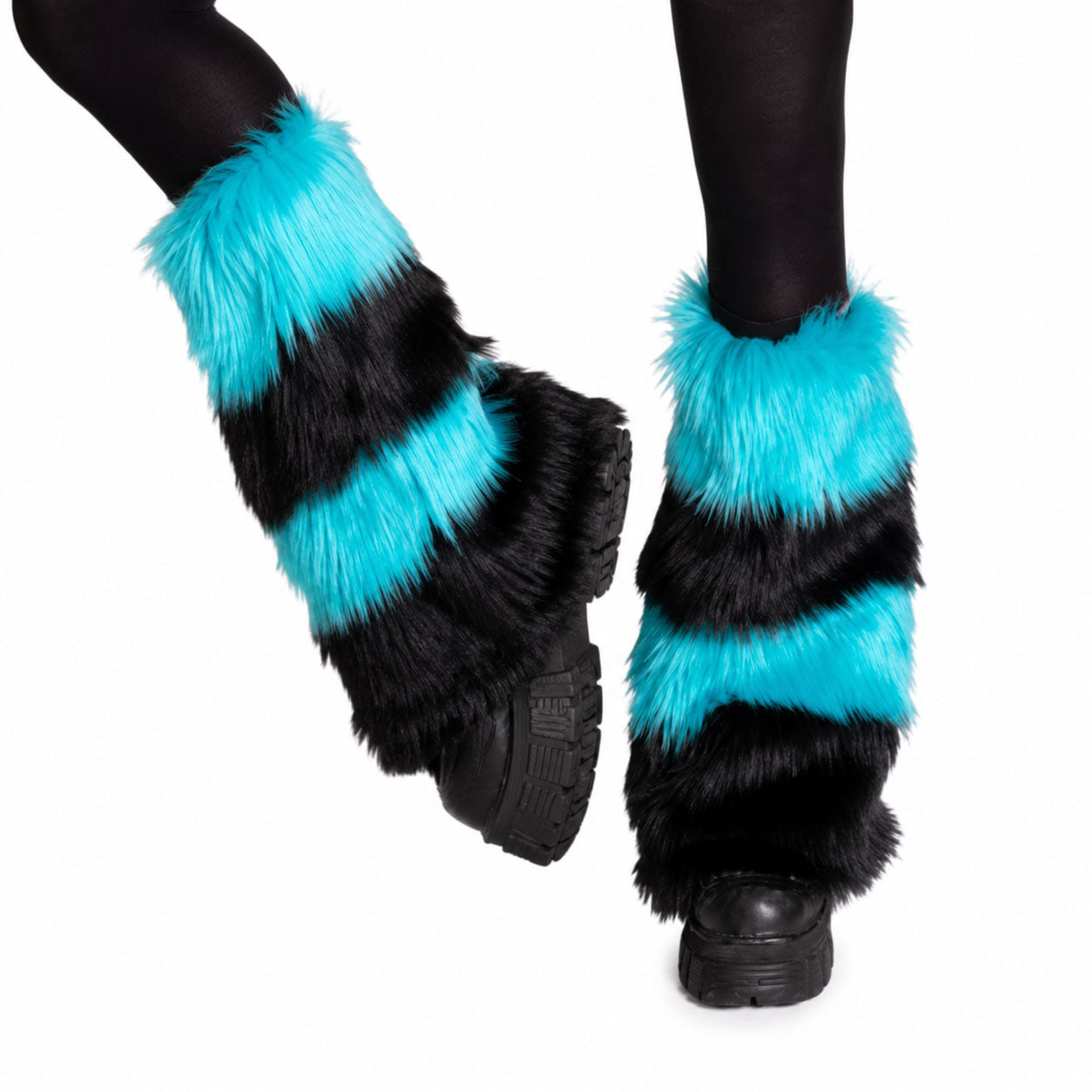 Blue Black Stripe Faux Fur Leg Warmers – Scene Emo Y2K Boot Cuffs