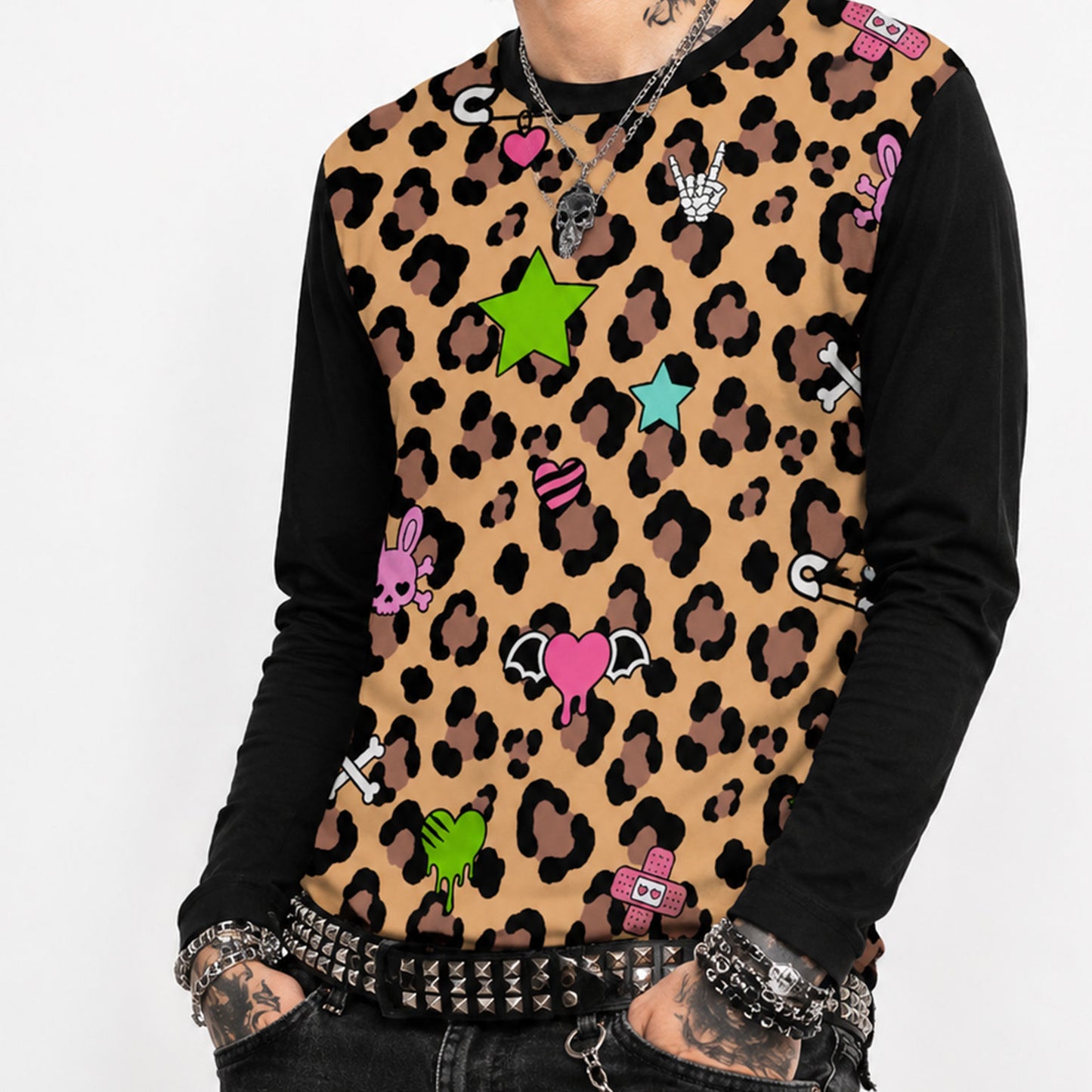 Leopard Bunny Skull Cotton Long Sleeve Unisex Shirt