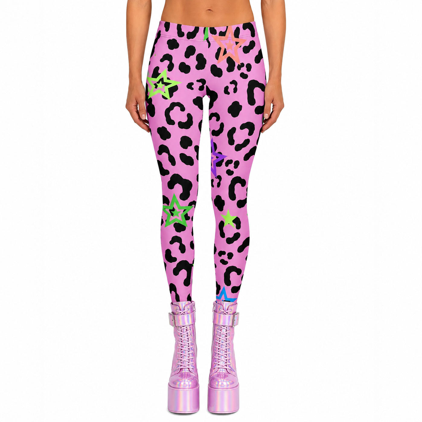 Pink Leopard Star Leggings – Y2K Scene Kid Emo Stretch Pants