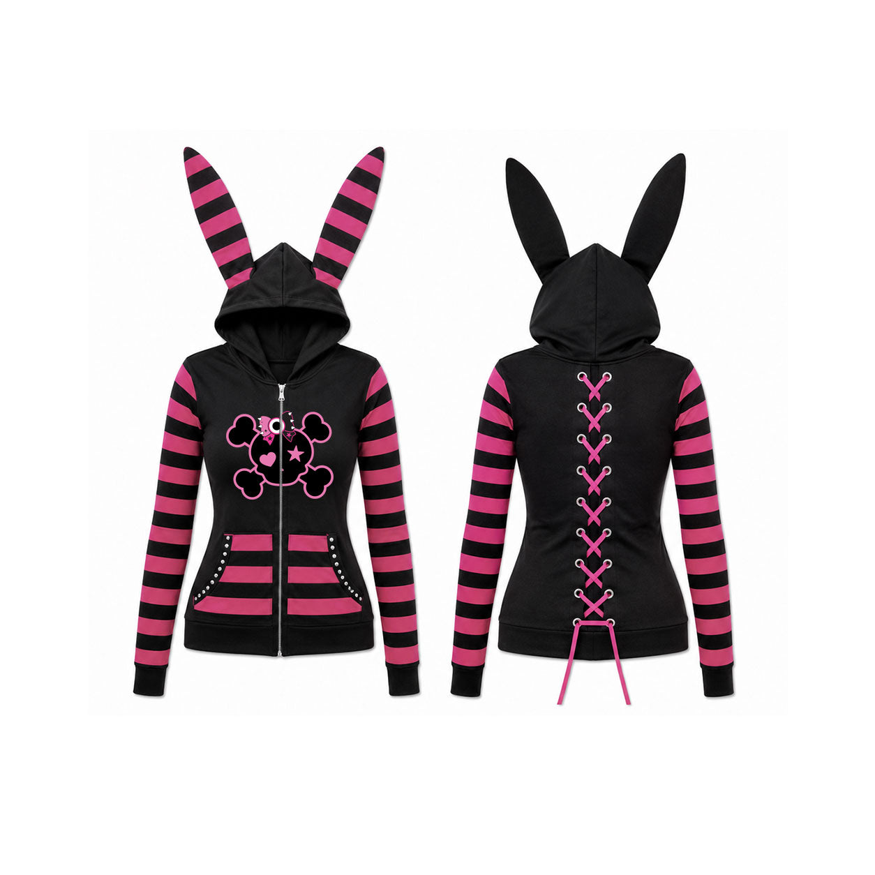 SAMPLE SALE Bunny Bones Lace-Up Zip Hoodie