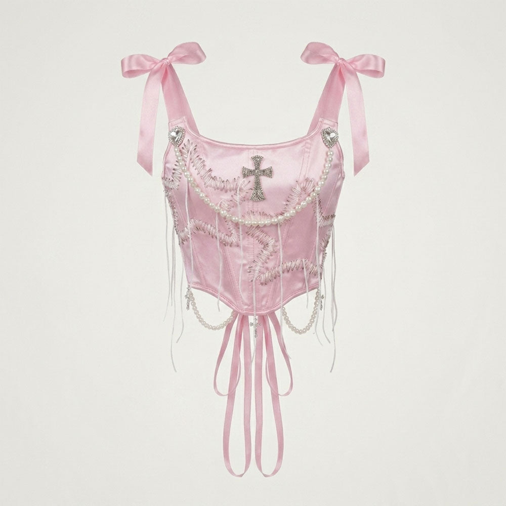 Kawaii Lace Chain Corset Top – Coquette Soft Goth Festival Cami