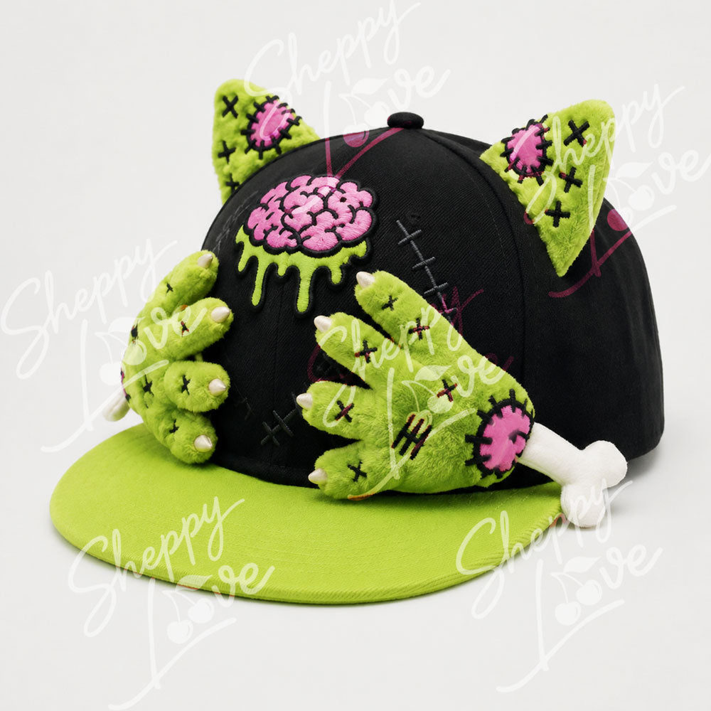 Sheppy Love Zombie Cat Plush Snapback Cap – Limited Collection (Hand Crafted)
