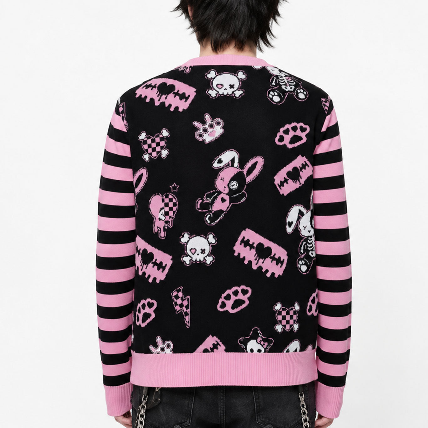 Zombie Skeleton Bunny Striped Unisex Crewneck Sweater (2XS–3XL)