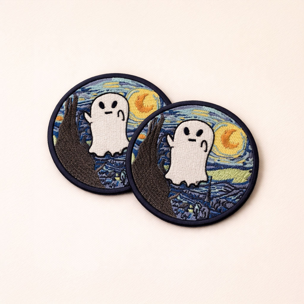 Vanghost Embroidered Iron-On Patch – 2" Ghost Art