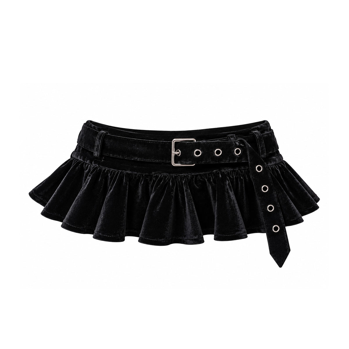 Y2K Low Rise Black Velvet Belted Micro Mini Skirt