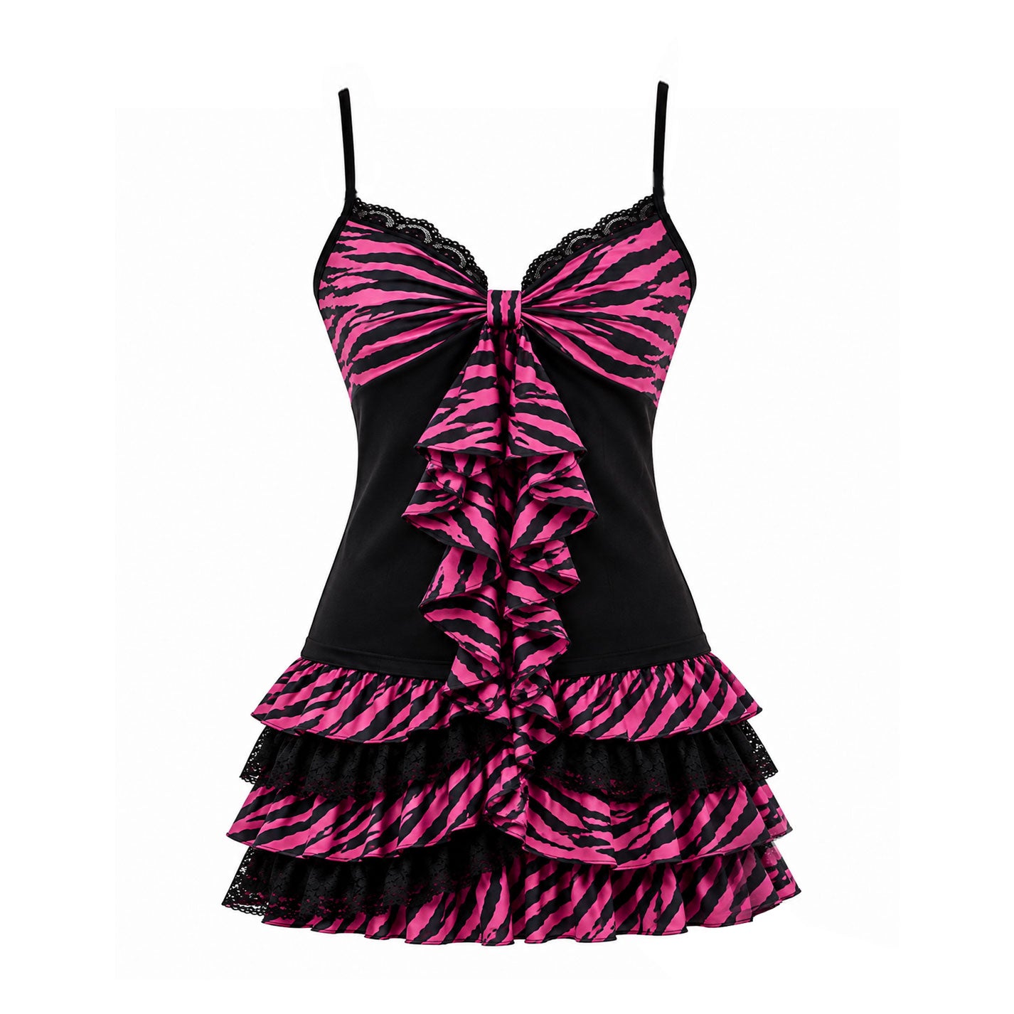 Pink Zebra Bow Ruffle Mini Dress