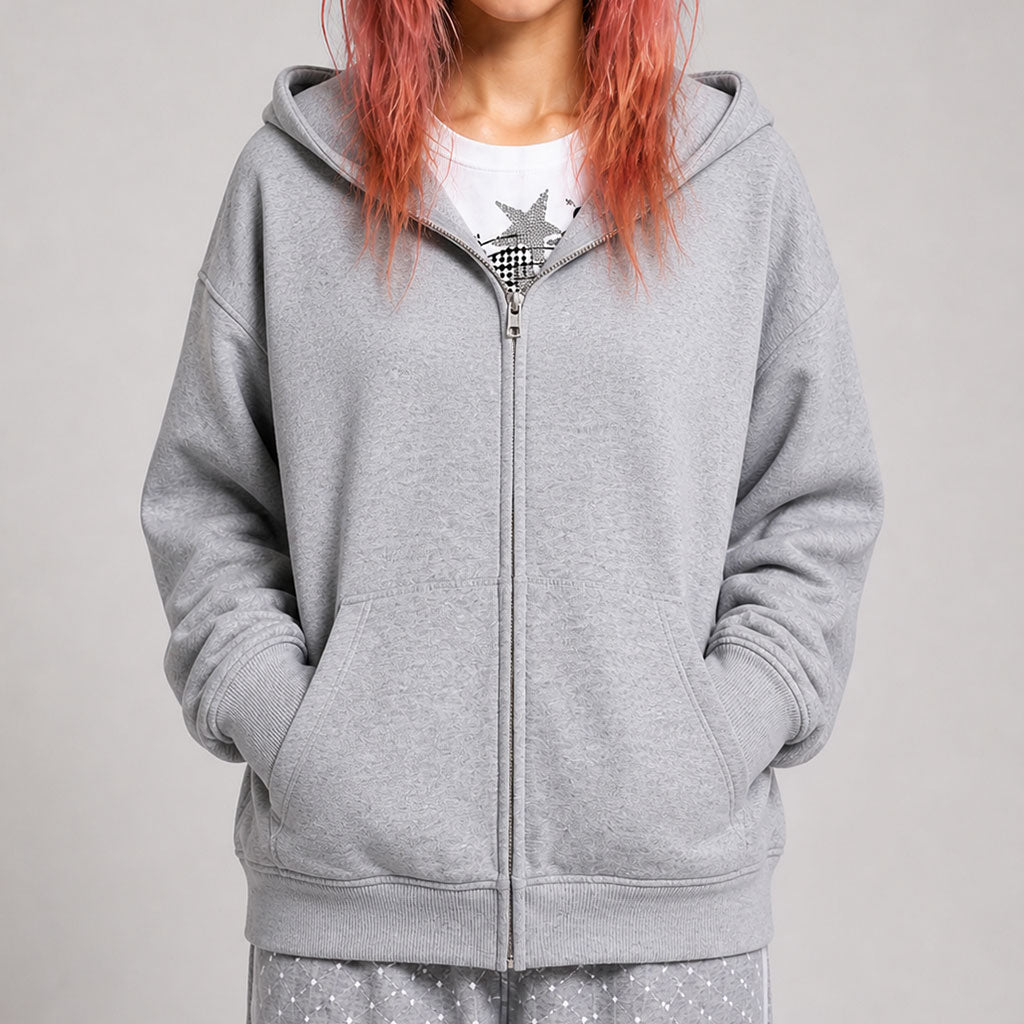Grey Angel Wing Zip Hoodie – Y2K Harajuku Oversized Streetwear Jacket