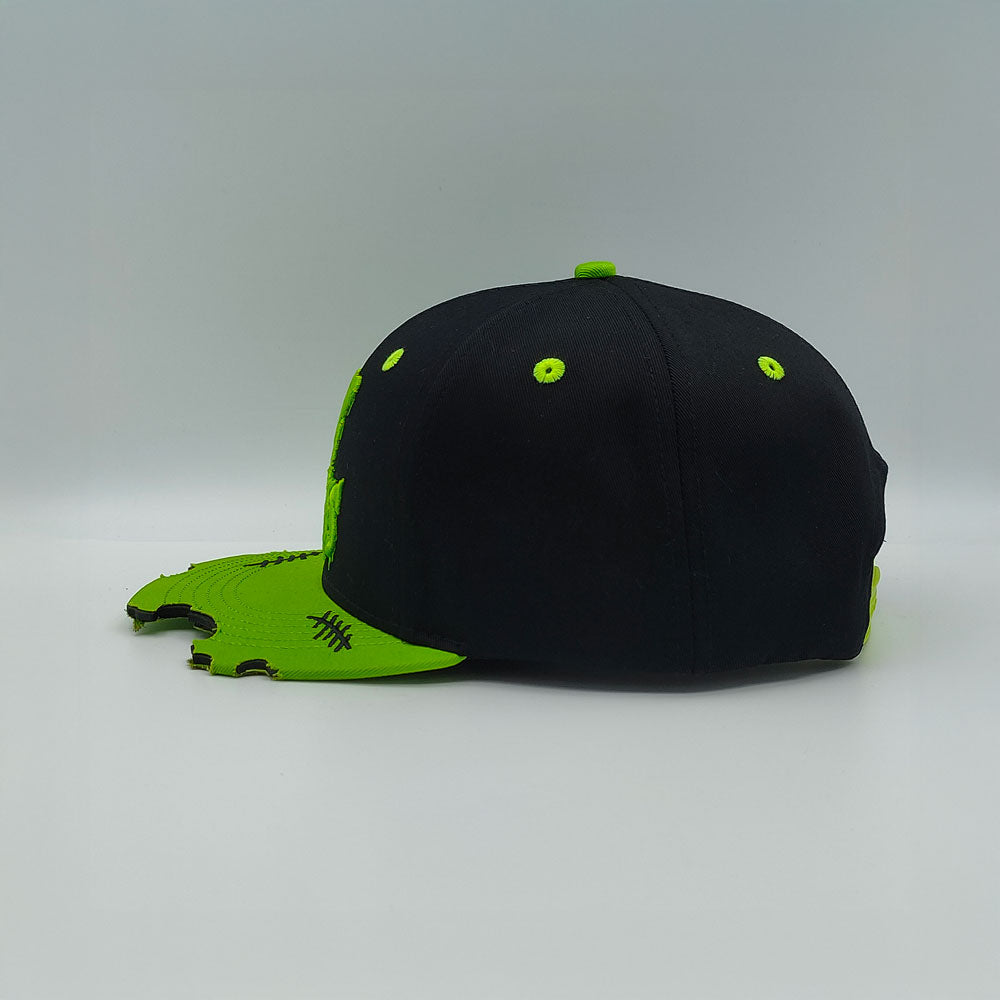 I Heart Zombies Distressed Snapback Cap – Neon Green & Black