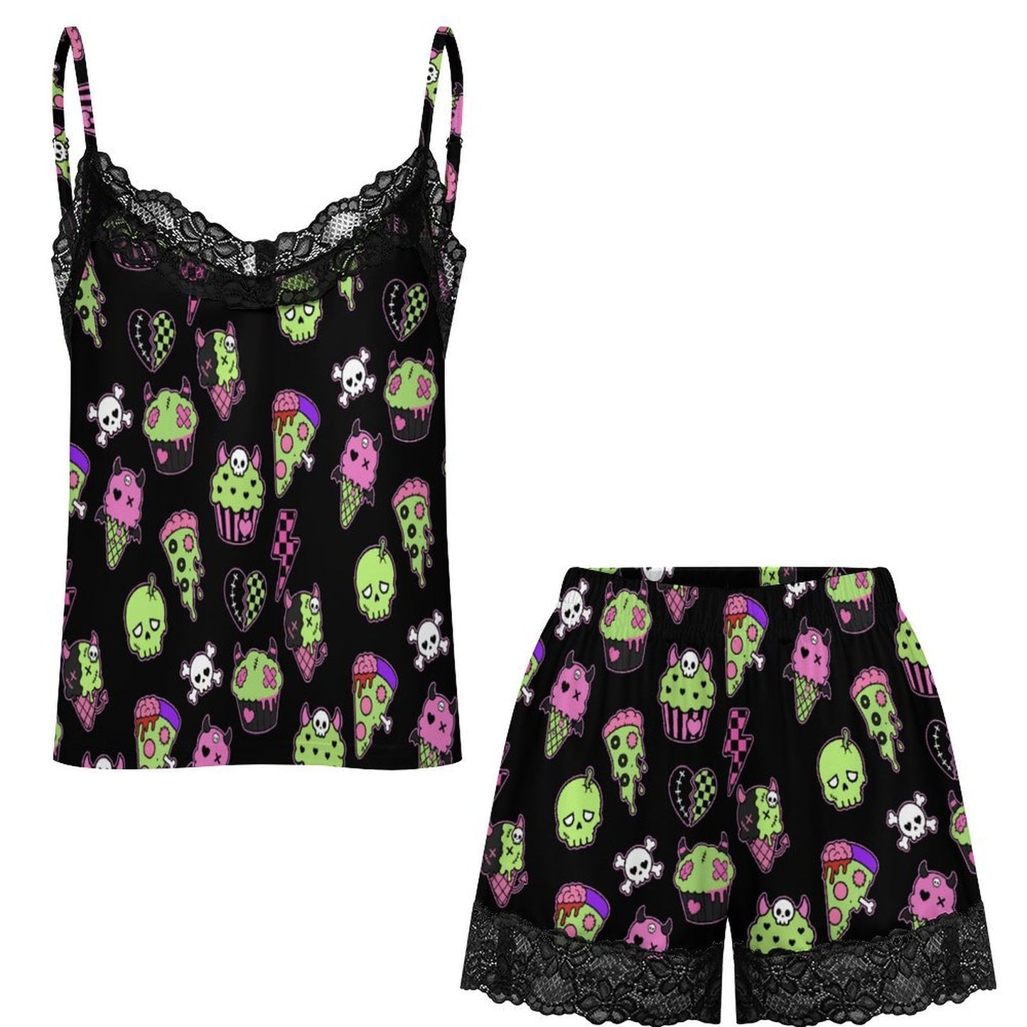 Zombie Food Emo Scene Women's Lace Pajama Set (XS to 2XL)