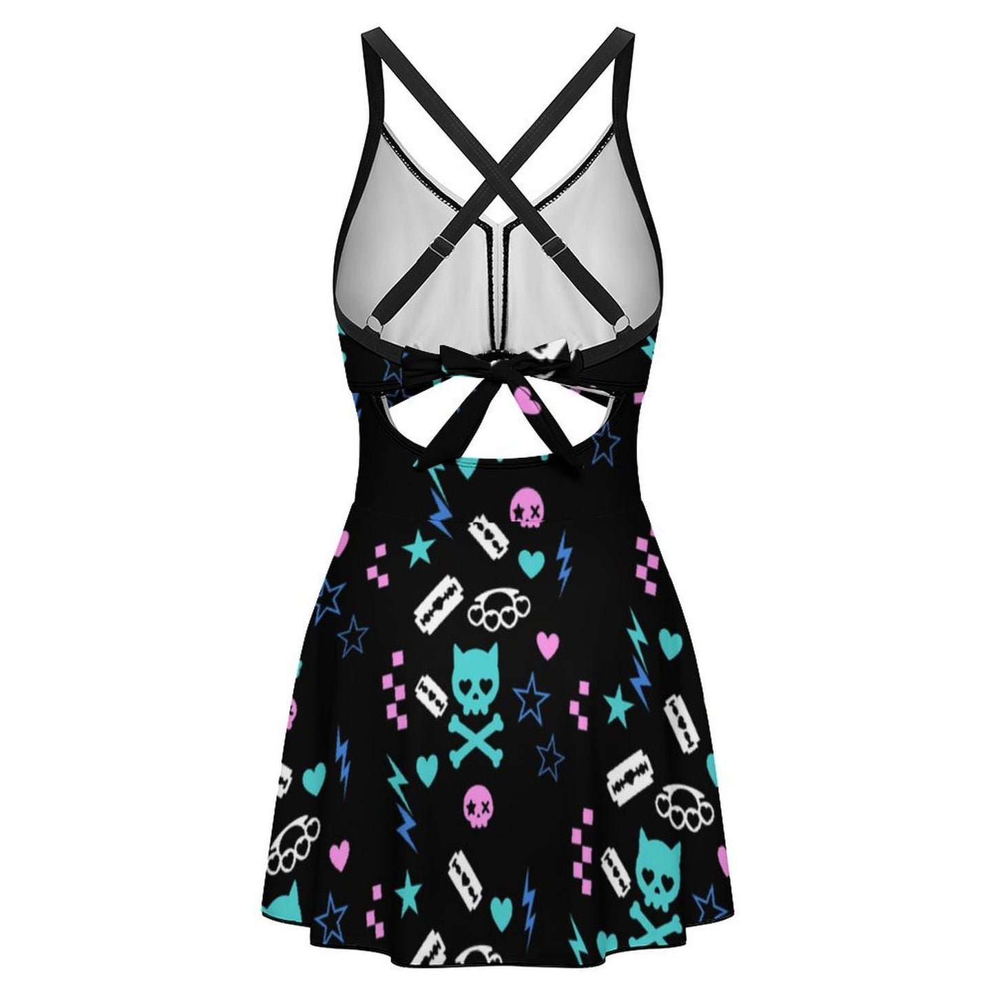 Electric Cat Scene Queen Cutout Swim Dress