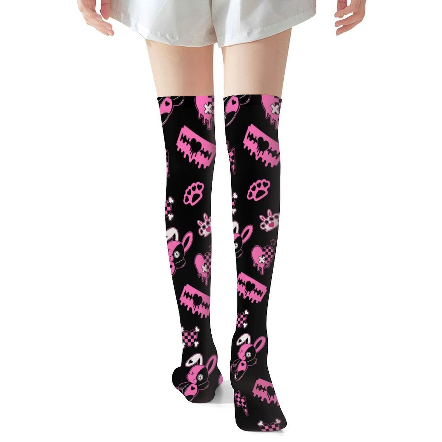Skeleton Bunny Scene Knee High Stockings