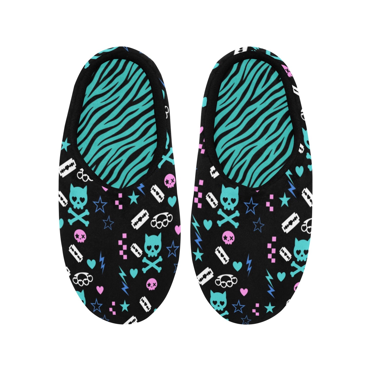 Electric Cat Skull Plush House Slippers