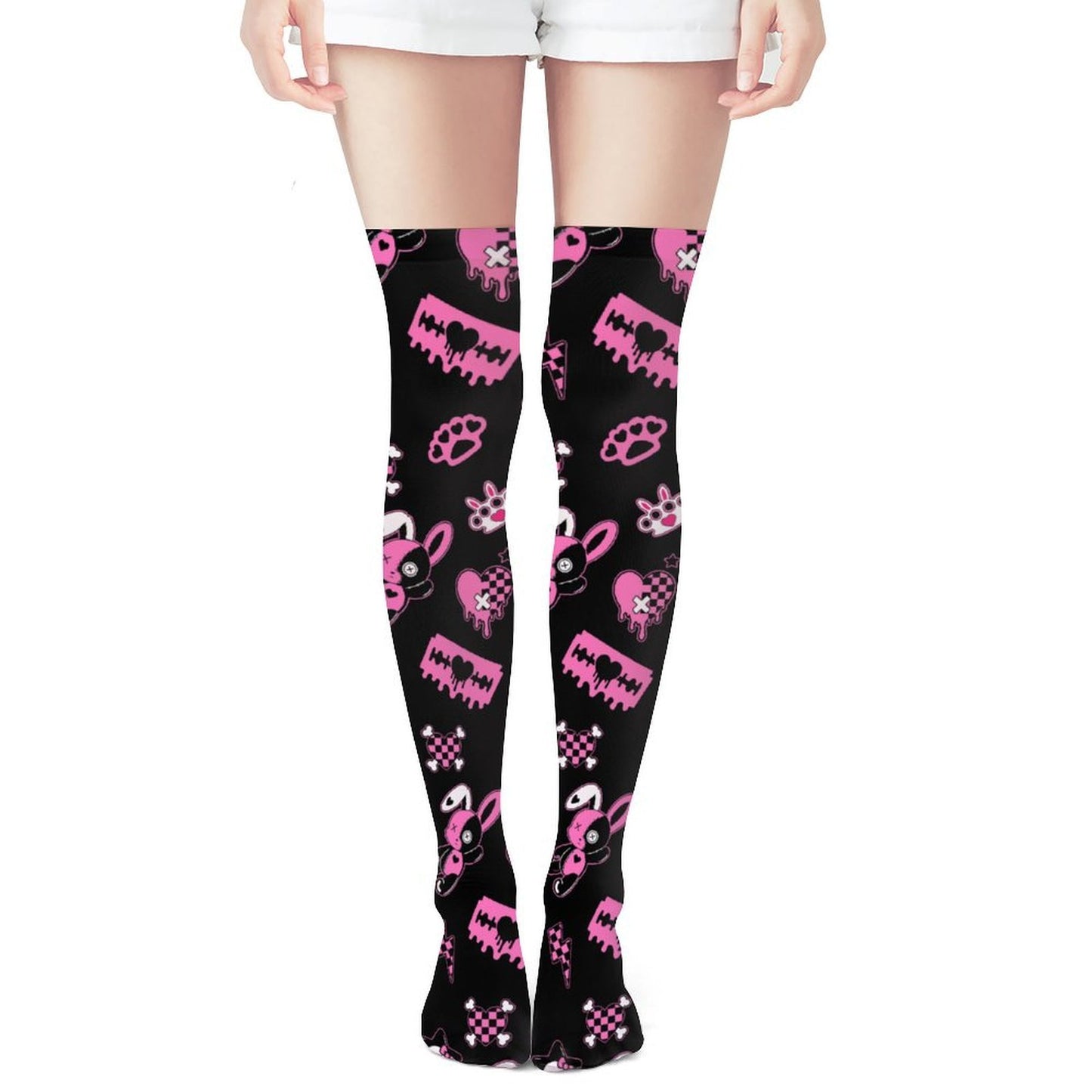 Skeleton Bunny Scene Knee High Stockings